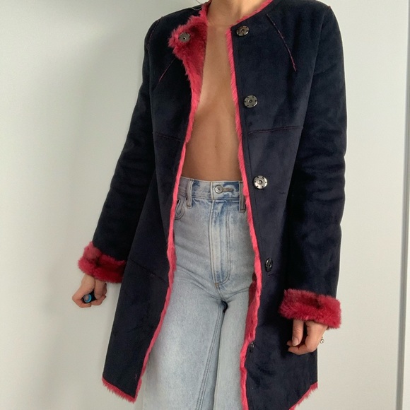 Save The Queen Eco Shearling Jacket Black Small - Picture 9 of 14